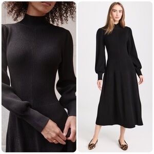 Hill House The Persephone Black Ribbed Sweater Knit Midi Dress Size Medium